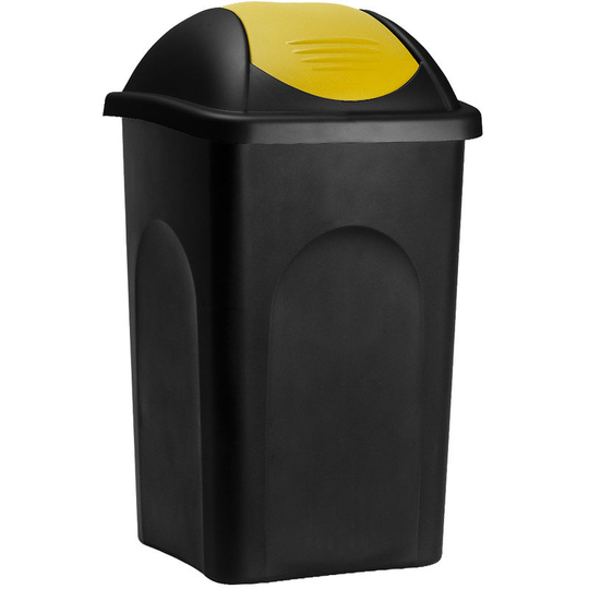 Dust Bin Rubbish Waste Bin 60L Plastic Kitchen Recycling Swing Lid Plastic Home Black/Yellow
