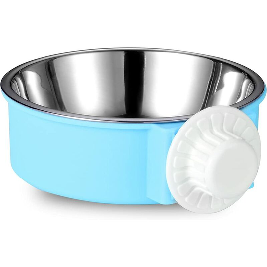 Stainless steel hanging dog bowl, hanging pet bowl feeder with detachable cage for cats, dogs, rabbits and birds