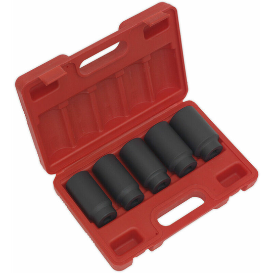 5 pack - 29mm to 36mm deep Impact Socket Set - 1/2' Square Drive - 6 Pt Hub Nut