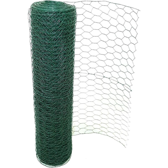 Briefness - 0.6m x 25m Chicken Wire Mesh Hexagonal Mesh Fencing Green pvc Coated Steel Metal Garden Netting Fencing Roll Hole Size 50mmx50mm, for