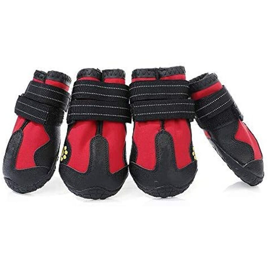 Anti-Slip Dog Paw Boots, Waterproof pu Leather Dog Protective Shoes for Floor Walking, Outdoor Sports, Puppy (Red)