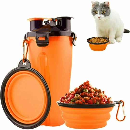 Dog Water Bottle, 2 in 1 Dog Bottle and Feeding Bottle, Dog Water Bottle with 2 Folding Bowls, Portable Dog Water Bottle for Traveling, Camping,