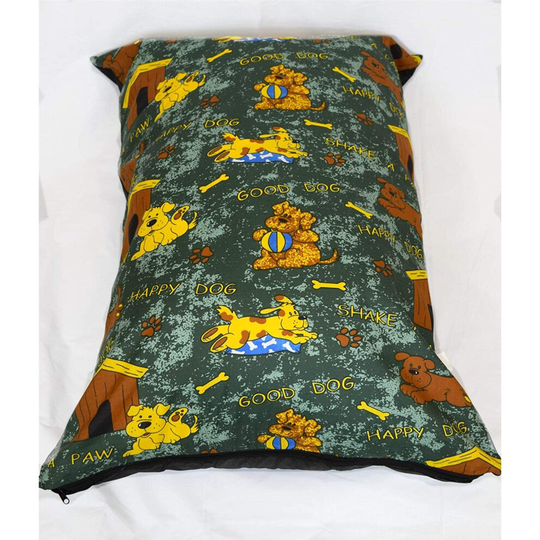 (Happy Dog Green) Large Pet Dog Bed Zipped Removable Cover & Washable Cushion