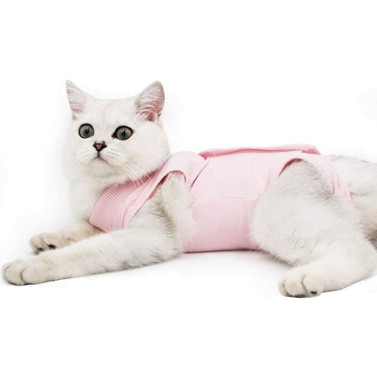 Soekavia - Professional recovery garment for abdominal wounds or skin diseases with collar, for cats and dogs, after surgery, for the home (s, pink)