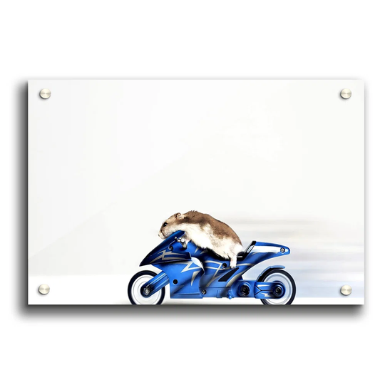 Mouse Riding Motorcycle - Unframed Graphic Art Print on Paper
