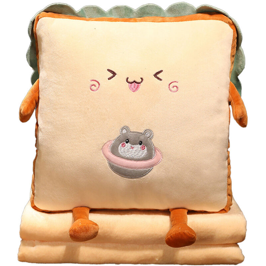 Fun toast travel pillow Hand warmer nap pillow Cute plush bread toy soft washable seat Planet Hamster 100*170