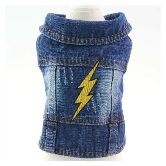 Benobby Kids - Dog pit bull pet clothes Bichon Frise Teddy scratch flower lightning embroidered denim vest spring, summer, fall and winter new