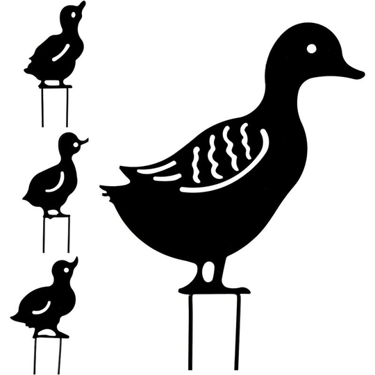 Garden Decor Duck Family in a Set of 4, Outdoor Garden Decor, Metal Figures Silhouette Ornaments