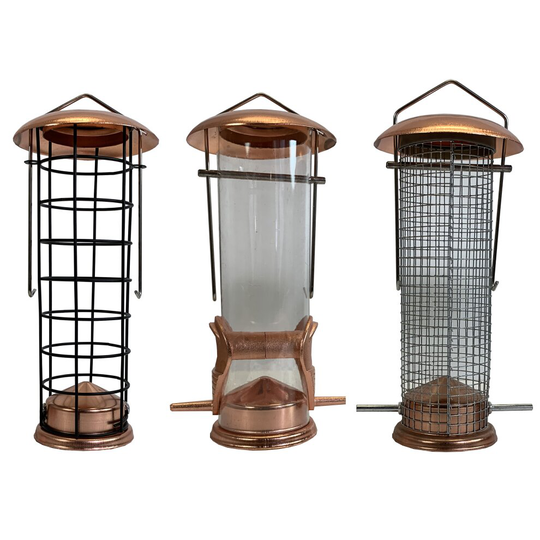 Copper Style Hanging Bird Feeders Seed, Nut and Fatball Set