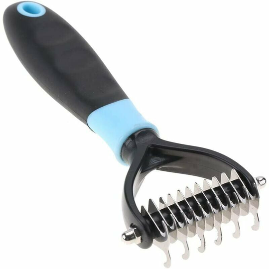 Pet Grooming Detangling Comb Stainless Steel Professional Knot Comb Brush with 2-Sided Undercoat Rake for Cats Dogs(Blue)