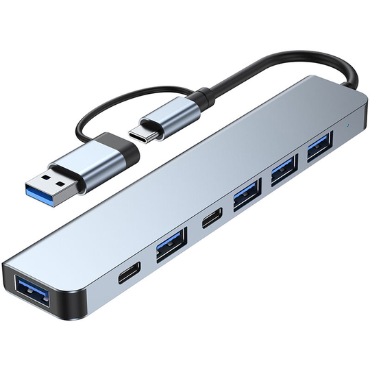 2217 usb-a+usb-c Hub Adapter 7-in-1 Multi-port usb Docking Station with USB3.0+USB2.0*4+PD+USB-C Data Port Extension Hub