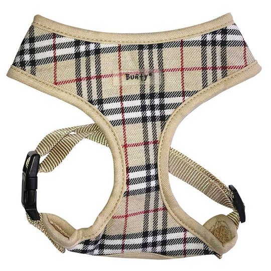 Tartan Soft Comfortable Breathable Fabric Dog Puppy Pet Adjustable Harness - Beige - Medium - Bunty
