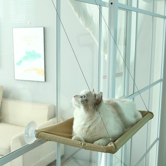 Monly - Cat Window Frame Cat Bed Window Safe and Space Saving Cat Hammock (Khaki Set) Pet Furniture Single Suction Cup Hammock Gray Double Hanging