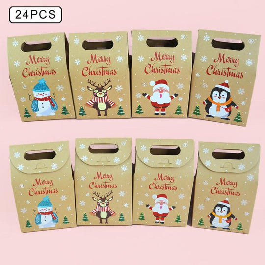 Christmas Kraft Paper Gift Boxes 24pcs Xmas Goodies Treat Candy Bags Boxes for Christmas Party Favor