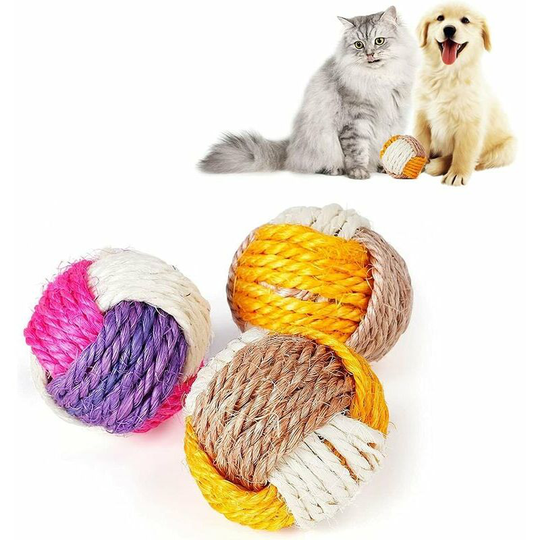 Sisal Ball Cat 3 Pcs Interactive Sisal Ball Cat Toys Sisal Ball Kitten Toys Interactive Pet Cats Toy Balls Eco-Friendly Kitten Balls (Random Color)
