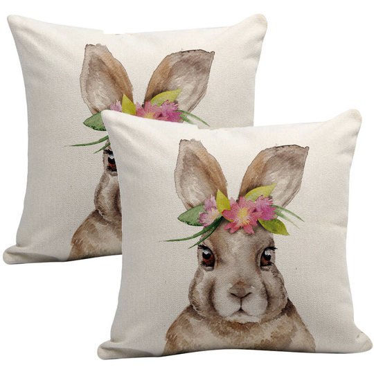 Spring Summer Rabbit Decor Pillow Covers Easter Rabbit Bunny Cotton Linen Pillowcase Sofa Bed Cushion Cover Style 5