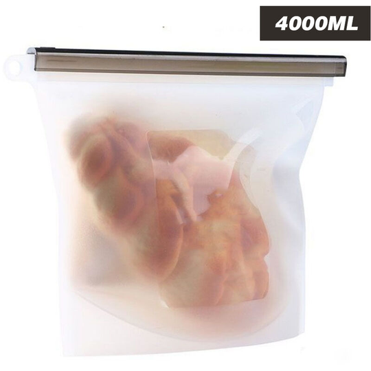 Reusable Leakproof Storage Bag Airtight Silicone Bags Snack Sandwich Lunch Freezer Bag for Storing Nuts Fruit 4000ML,White - White