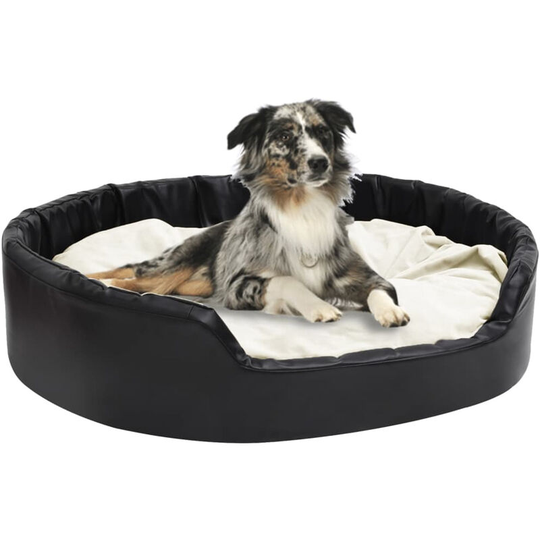 Dog Bed Black and Beige 99x89x21 cm Plush and Faux Leather