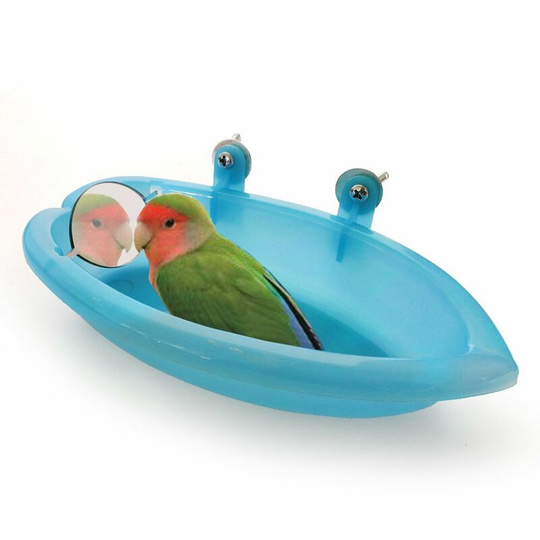 Perle Rare - Bird Bath Bowl Basin Hanging Birdbath Toy Pet Parrot Budgie Budgie Parakeet Cockatiel Cage Shower Feeding Feeder with Mirror