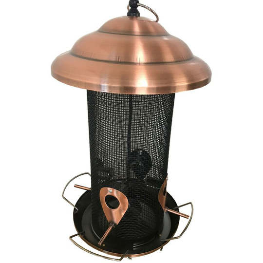 Copper Style Extra Large Hanging Metal Bird Seed Feeder with 4 Feeding Ports