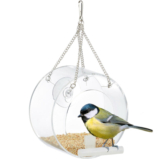 Relaxdays Bird Feeder, Feeding Station, Hanging, H x W x D: 13 x 12.5 x 11.5 cm, Plastic, Transparent