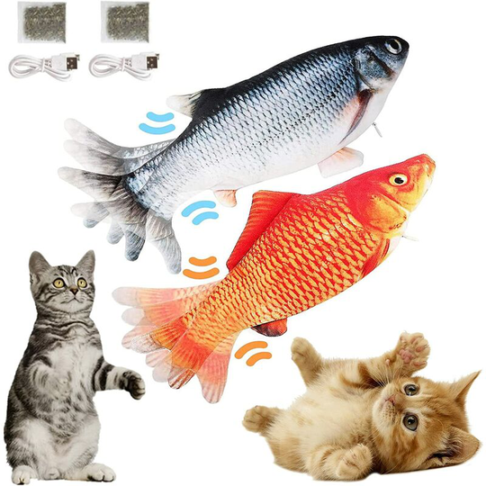 2 Pack Flopping Fish Cat Toy, 11.8 Inch Electric Moving Fish Toys, Realistic Plush Simulation Dancing Wagging Fish Cat Toy Catnip Kicker Bite Toys,