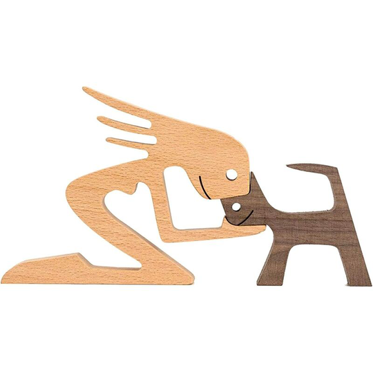 Puppy Wood Carving Ornament Natural Solid Wood Hand Carved Desktop Creative Gift (B04) - Muff