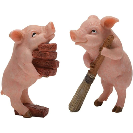 Sun Flowergb - Garden 2 Pieces Animal Statue Garden Decoration Pig Sculpture Weatherproof Resin Figurine Indoor Garden Patio Yard Home Fish tank Decor