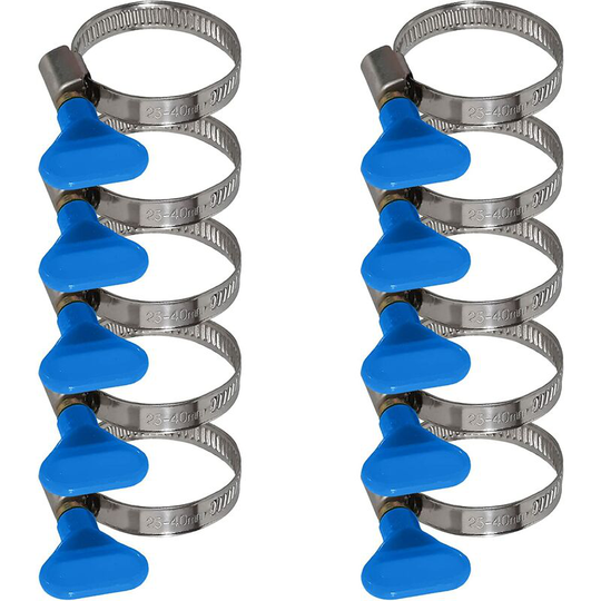 10 Pack Stainless Steel Wing Nut Hose Clamps - 9mm Band Hose Clamp (25-40mm Blue Wing Nut)
