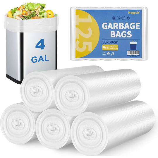 Joorrt - Small Trash Bags, 4 Gallon Trash Bag/Small Trash Bags, Strong Waste Paper Bin Liners for Bathroom, Bedroom, Office, Trash Can, Clear 200