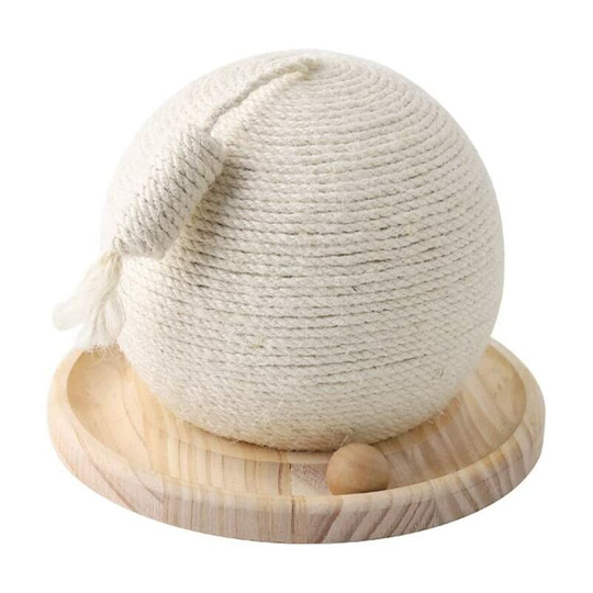 Wear-resistant Woven Sisal Cats Scratch Cactus Ball Wooden Base Pet Interactive Toy Scratching Post Funny Scratcher Board Supplies (Color : White)