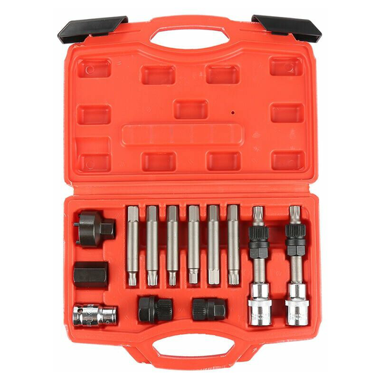 Monly - Kit of 13 locking alternator freewheel pulley removal sockets, nuts, garage keys.
