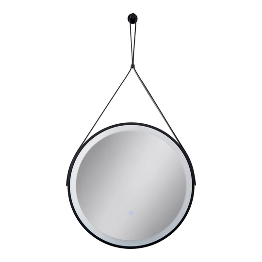 Havan Round Lighted Metal Framed Wall Mounted Accent Mirror in Black