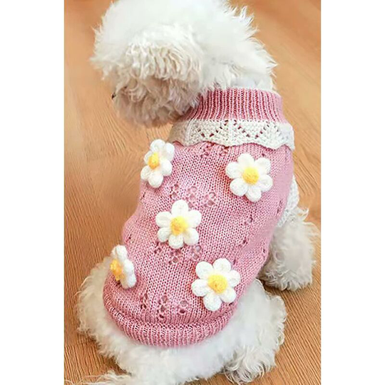 Dog Pet Sweater, Dog Shirt Pet Winter Warm Floral Pattern Sweater Knitted Coat Outer Clothing Small Dog Comfort (pink,s) - Thsinde