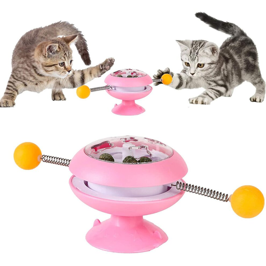 (Pink) Interactive Cat Toys Cat Teaser Stick Catnip Ball Turntable Toy