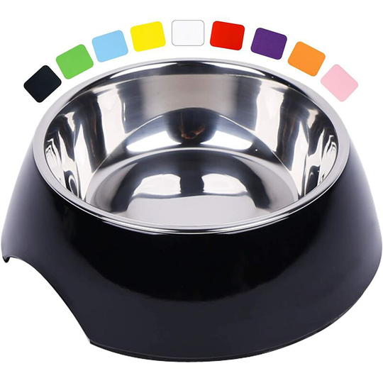 Devenirriche - Non-Slip Dog Bowl - Cat Bowl - Stainless Steel and Melamine Dog Food Bowl - for Large and Small Dogs - Schwarz, 160 ml - Various