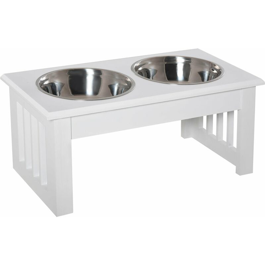 Raised Dog Bowls Pet Feeder Raised Elevated Stainless Steel Food Water - White - Pawhut