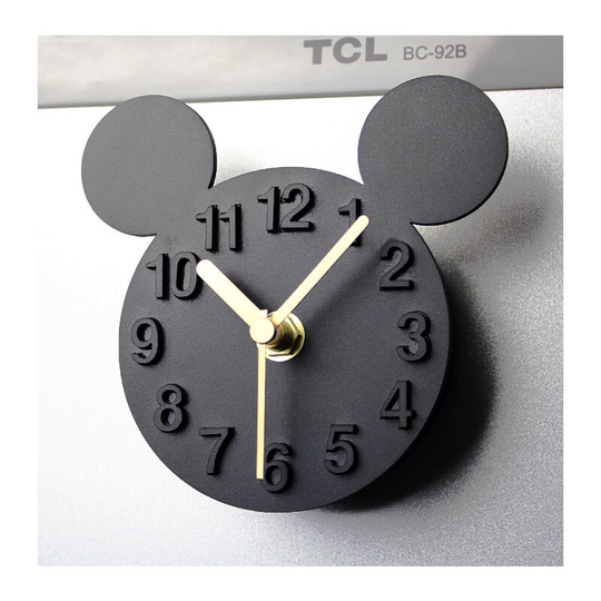 Modern Design Mickey Mouse Big Numbers 3D Fridge Stick Clock Wall Watch - Black - Muff
