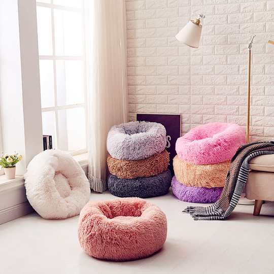Plush Cat Bed Round Calming Cushion Fluffy Warm Anti-slip Bottom Indoor Pets Sleep Improve Beds,model:Rose Medium - 60CM - model:Rose Medium - 60CM
