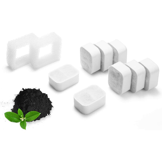 Perle Rare - 8 Pack Replacement Activated Carbon Filters + 2 Replacement Foam Filters For Automatic Ceramic Cat/Dog Drinking Fountain