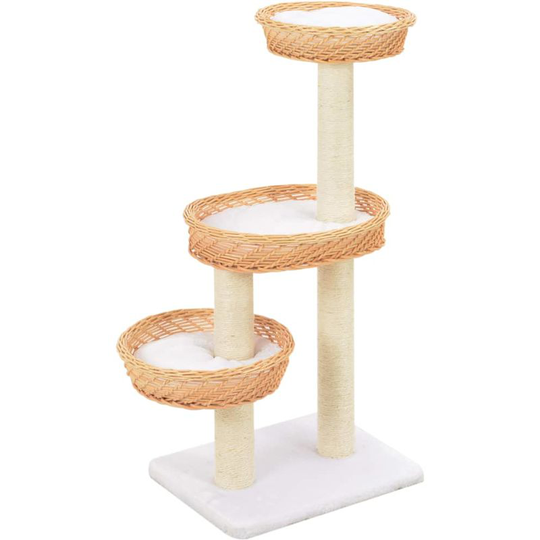 Cat Tree with Sisal Scratching Post Natural Willow Wood VD07283 - Hommoo