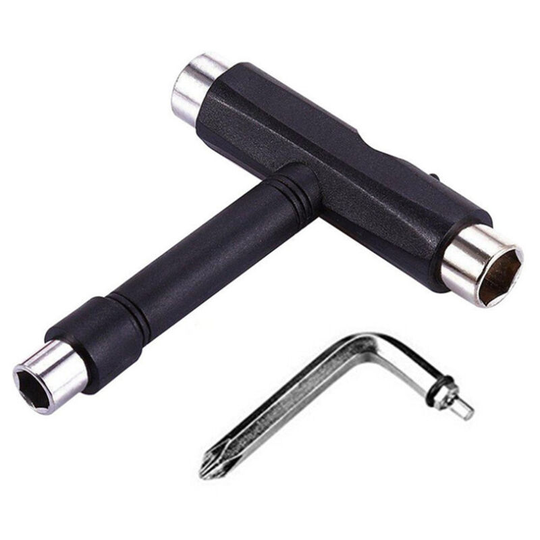 All-In-One Skate Tools Multi-function Portable Skateboard t Tool Accessory with T-type Allen Key and L-type Phillips Head Wrench Screwdriver