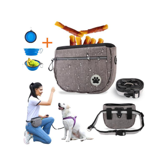 Dog Treats Bag, Pet Treats Pouch with Adjustable Belt, Portable Dog Training Bag, Multifunctional Training Food Bag + Folding Dog Bowl