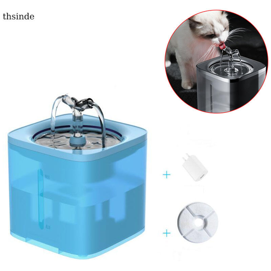 Thsinde - Cat Water Fountain, 2L Silent Stainless Steel Cat Water Fountain with Filters and led Night Light Cat Dog Water Fountain (Wired) blue