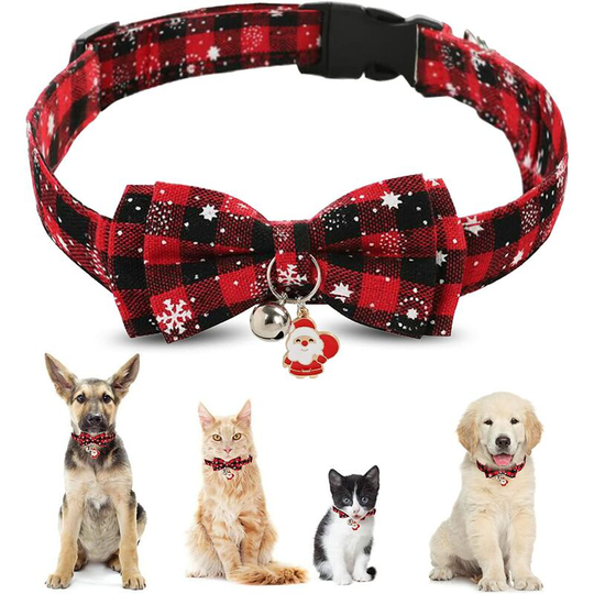 Monly - Christmas Cat Collar, Bow Tie and Bell Cat Collar, Adjustable Christmas Dog Collar, Christmas Collar for Dogs and Cats (1 Pieces, m)