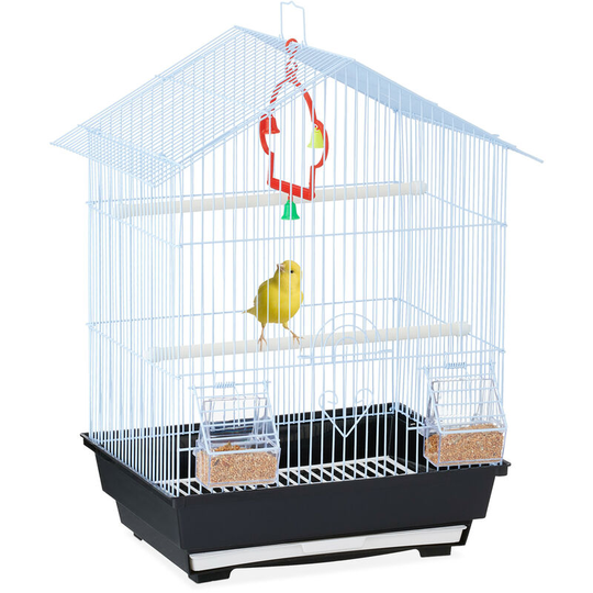 Bird Cage, Birdcage, Perches, Swing, Feeders, h x w x d 49.5 x 39.5 x 32.5 cm, Black - Relaxdays