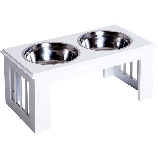 PawHut Raised Dog Bowls Pet Feeder Elevated Double Stainless Steel Water White - White