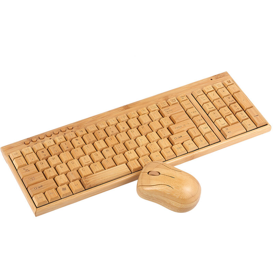 2.4G Wireless Bamboo PC Keyboard and Mouse Combo Computer Keyboard Handcrafted Natural Wooden Plug and Play Yellow