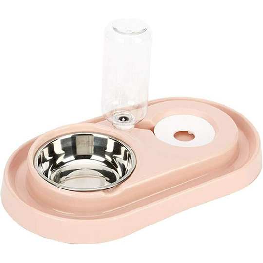 Perle Rare - Double Dog Cat Bowls Water and Food Bowl Set,Detachable Stainless Steel Bowl Automatic Water Dispenser Bottle Pet Feeder for Small or