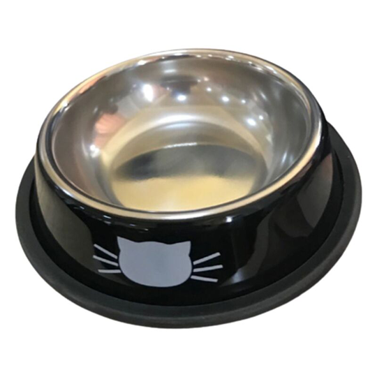 Set of 2 Cat Bowls, Stainless Steel Cat Bowl with Non-Slip Bottom for Small Cats, Black